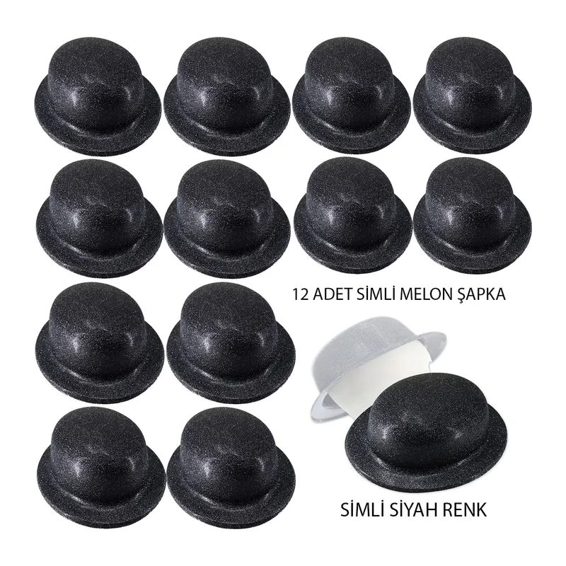 Siyah Renk Simli Melon Yuvarlak Parti sı 12 Adet