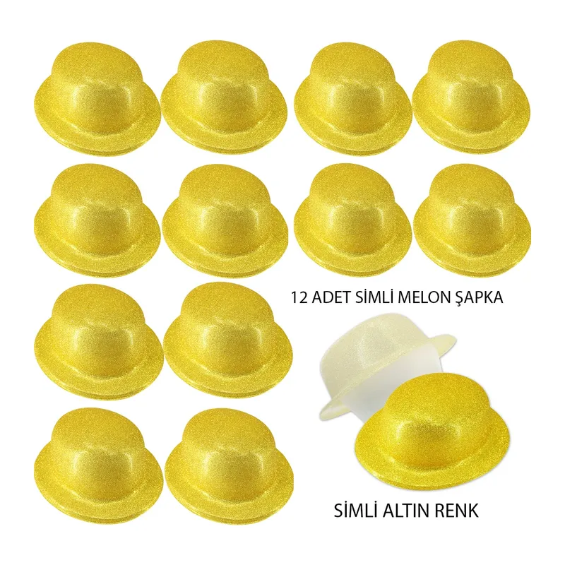Altın Renk Simli Melon Yuvarlak Parti sı 12 Adet