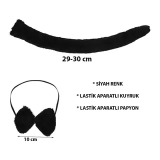 Peluş Siyah Renk Kuyruk ve Papyon Yetişkin Çuk Uyumlu