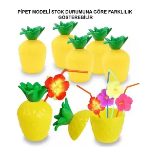 Ananas Hawaii Luau ha Pipetli İçecek Kabı Bardak 10x13 cm 1 Adet