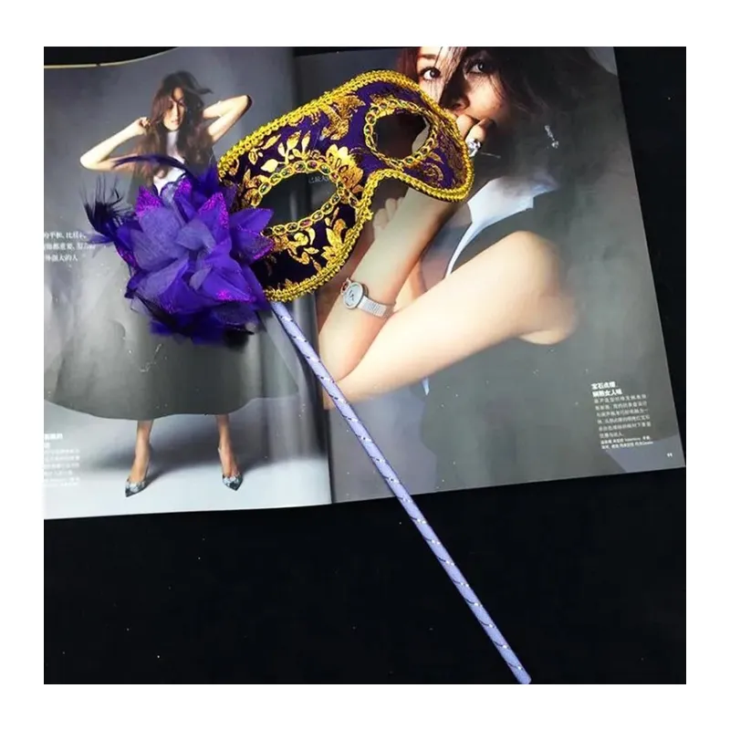 Lüks Taşlı Saplı Maskeli B Maskesi Mor Renk 35 cm