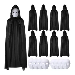 120 cm Siyah Kapüşonlu Pelerin ve Boyanabilir Karton Maske 8’li Set