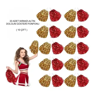 Kırmızı Altın Metalik Doun Gösteri Ponponu 20 Adet (10 Çift)