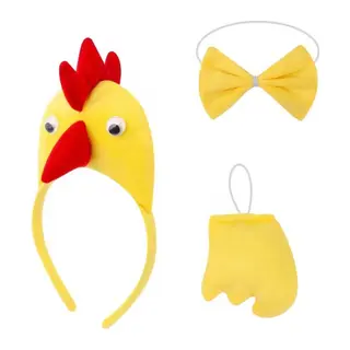 Çuk Horoz Tuk Kostüm Seti 3 Parça (Taç + Papyon + Kuyruk)