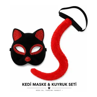 Kırmızı Kedi ve Kuyruk Seti Parti Kostüm Aksesuarı