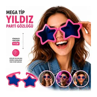 Mega Tip Yıldız Parti Gözlüğü Pembe Renk