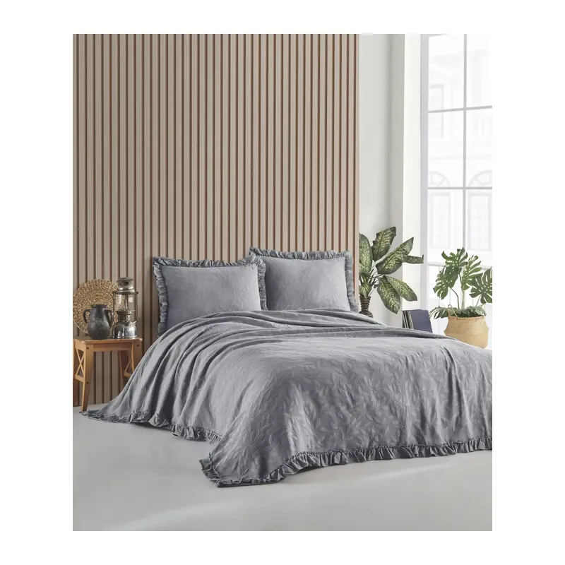 Şaheser Home Collection Yatak Örtüsü Çift Kişilik İlda Gri