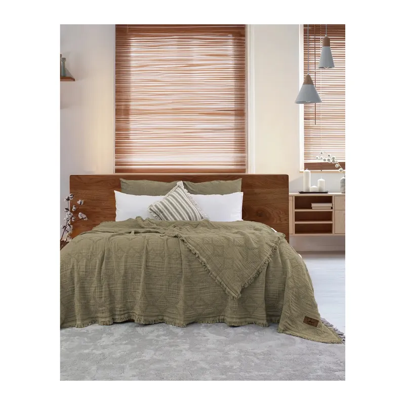 Şaheser Home Collection Müslin Yatak Örtüsü Çift Kişilik Oscar Yeşil