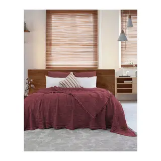 Şaheser Home Collection Müslin Yatak Örtüsü Çift Kişilik Oscar Rubby Kırmızı