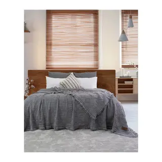 Şaheser Home Collection Müslin Yatak Örtüsü Çift Kişilik Oscar K.Gri