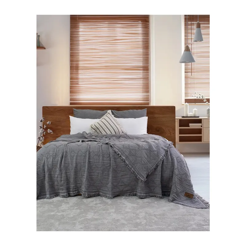 Şaheser Home Collection Müslin Yatak Örtüsü Çift Kişilik Oscar K.Gri