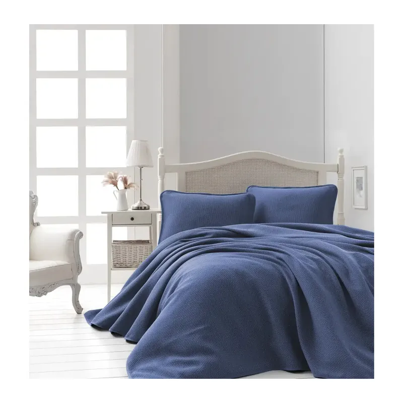 Şaheser Home Collection Jakarlı Yatak Örtüsü Seti Liv Lacivert