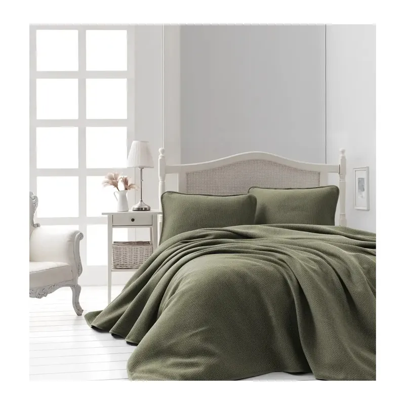 Şaheser Home Collection Jakarlı Yatak Örtüsü Seti Liv Haki