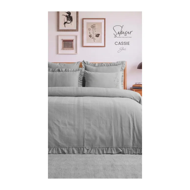 Şaheser Home Collection Yatak Örtüsü Çift Kişilik Cassie Gri