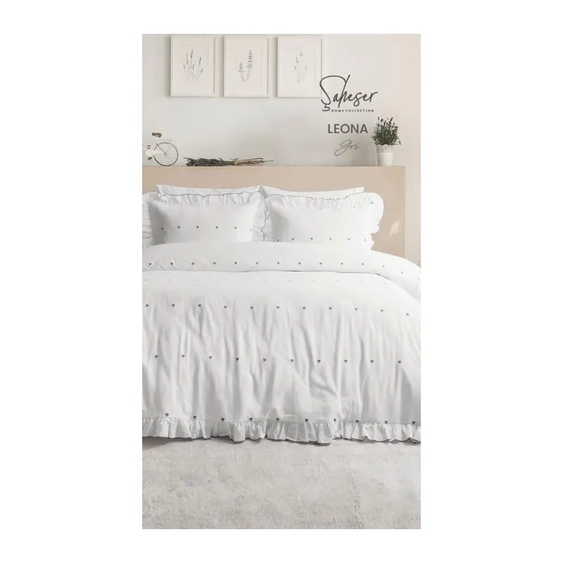Şaheser Home Collection Jakarlı Nev Takımı Çift Kişilik Leona Gri
