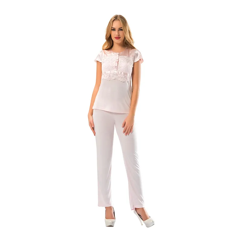 Pudra Penye Pijama Takımı - Renkli / S/M