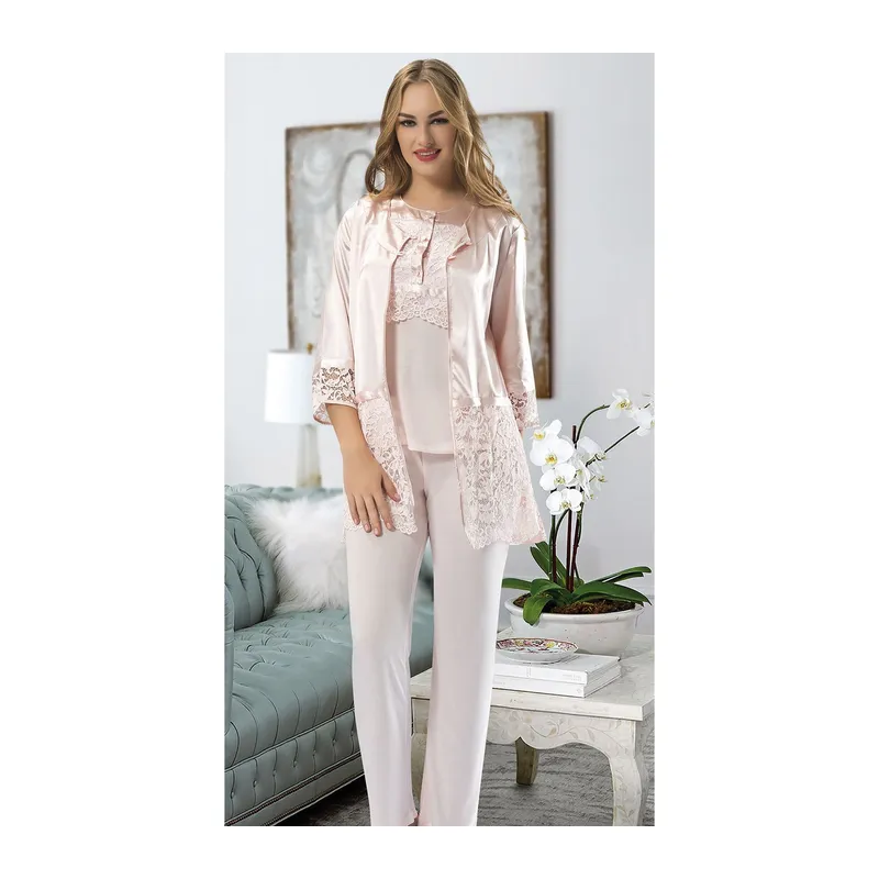 Pudra Penye Pijama Takımı - Renkli / L