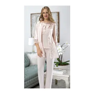 Pudra Penye Pijama Takımı - Renkli / XL
