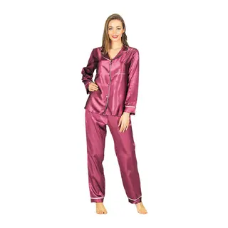 Mor Saten Pijama Takımı - Renkli / S/M