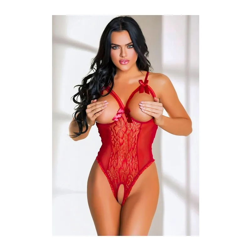 Kırmızı Dantelli Bralet Bodysuit Dora - Renkli / S/M
