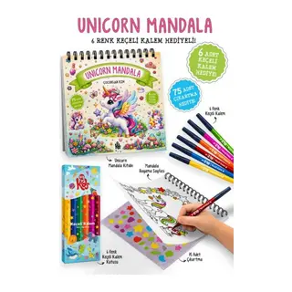 Unicorn Mandala - 6 Renk Keçeli m ve 75 Adet Çıkartma li 3+