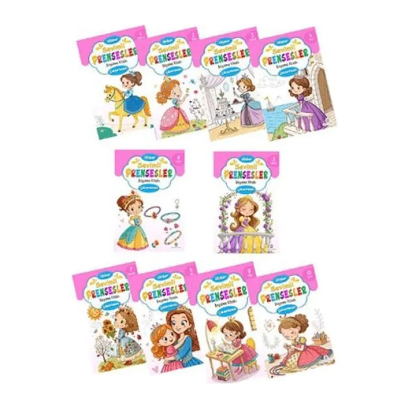 Sevimli Prensesler Boyama Kitabı Çıkartmalı (10 Set)