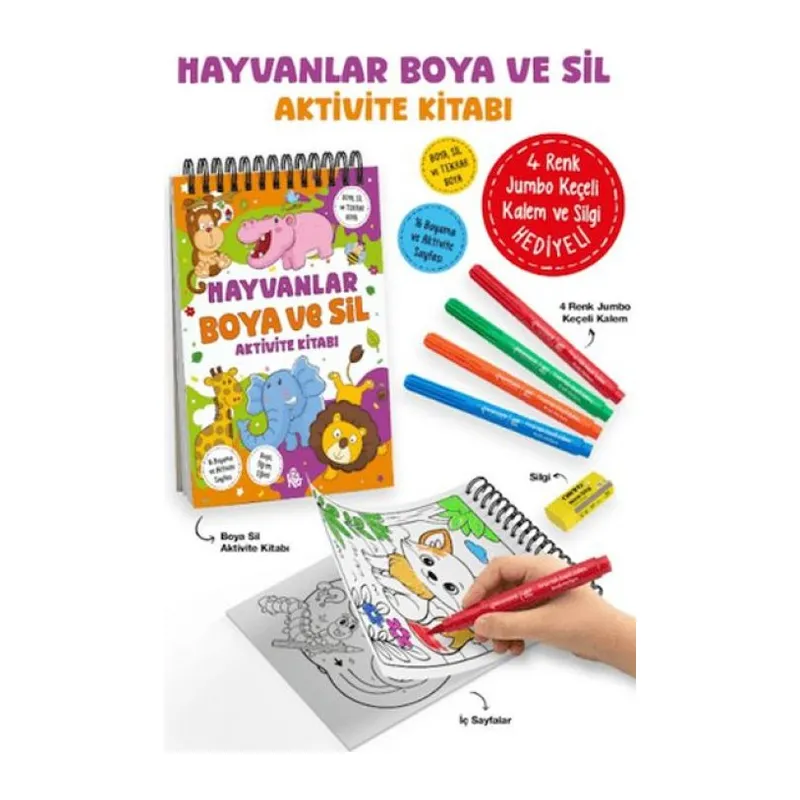 Hayvanlar - Boya ve Sil Aktivite Kitabı / 3 Yaş +