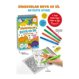 Dinozorlar - Boya ve Sil Aktivite Kitabı / 3 Yaş +