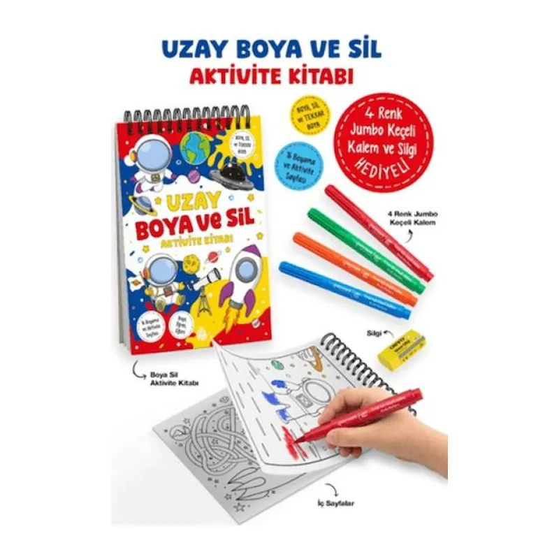 Uzay - Boya ve Sil Aktivite Kitabı / 3 Yaş +
