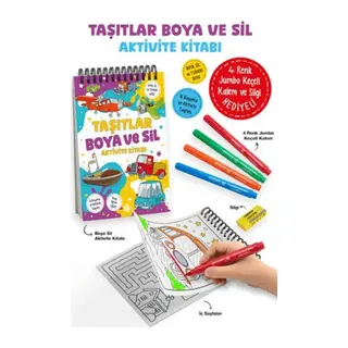 Taşıtlar - Boya ve Sil Aktivite Kitabı / 3 Yaş +