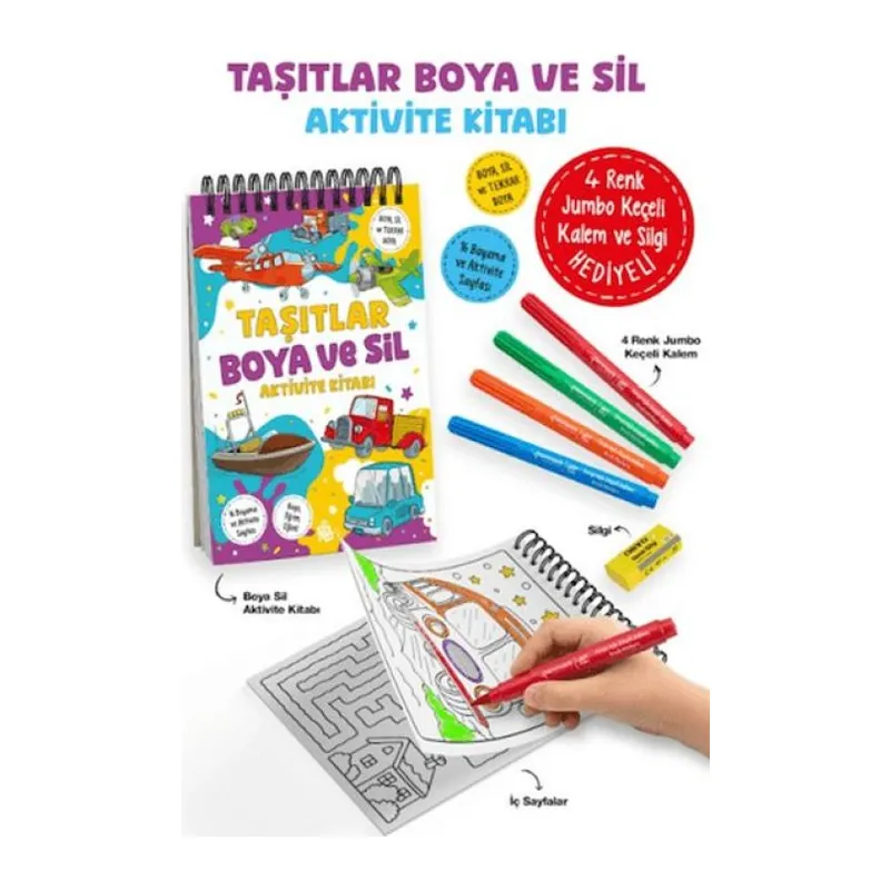 Taşıtlar - Boya ve Sil Aktivite Kitabı / 3 Yaş +