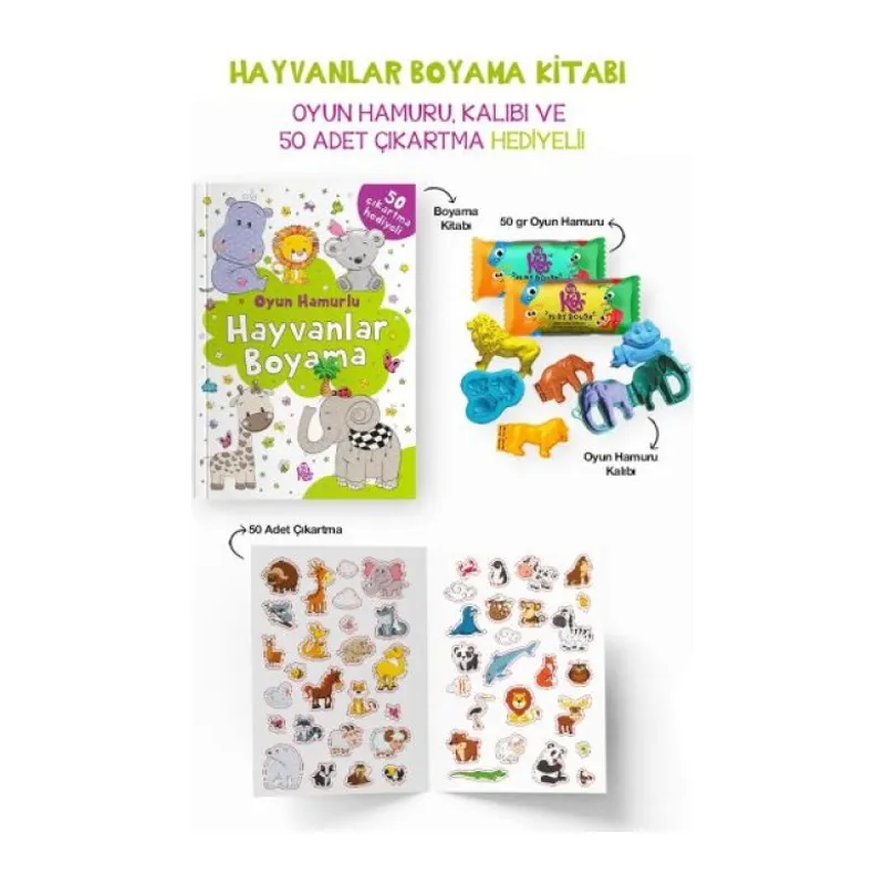 Hayvanlar Boyama Kitabı - Oyun Hamurlu - 3 Yaş +