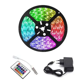 Rgb Şerit 5 Metre 16 Renkli Kumandalı Adaptörlü Çift Taraflı Bant