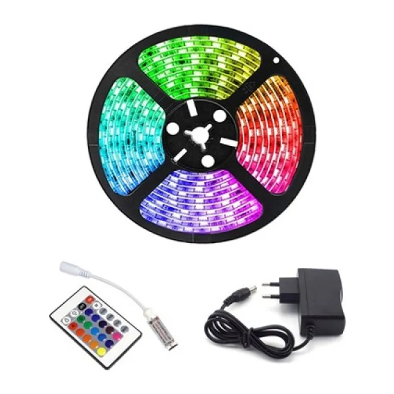 Rgb Şerit 5 Metre 16 Renkli Kumandalı Adaptörlü Çift Taraflı Bant