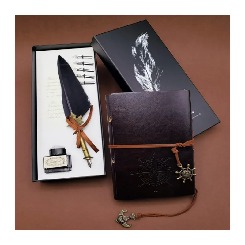 Toptan Tüylü Kalem ve Deri Defter Set