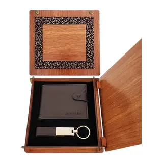 Deri Ahşap Kutulu Cüzdan ve Anahtarlık Set