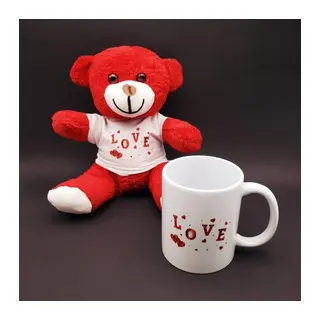 Love Tasarımlı Kupa Bardak Ve Kırmızı Ayıcık Seti