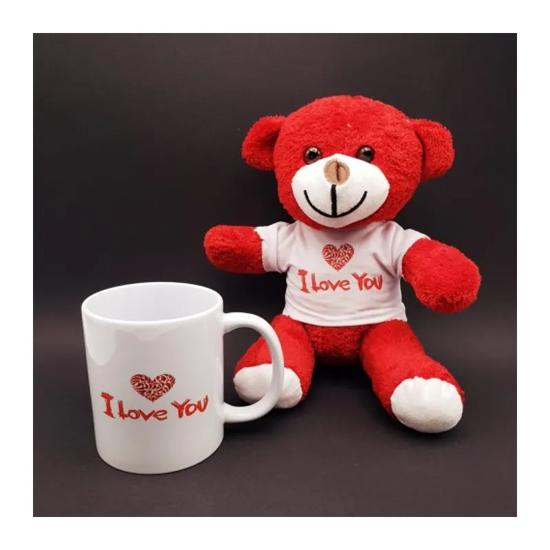I Love You Baskılı Kupa ve Kırmızı Ayıcık Seti