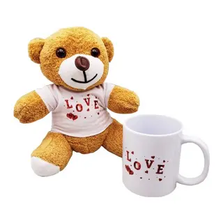 Love Baskılı Kahverengi Ayıcık Ve Kupa Seti