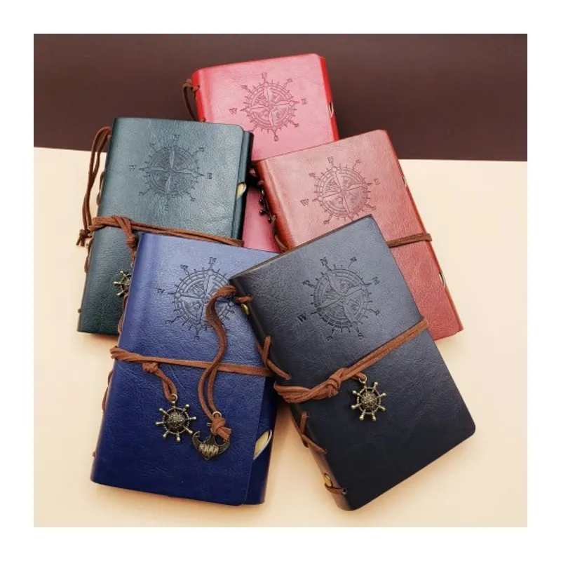 Küçük Boy Pusula Baskılı Deri Defter