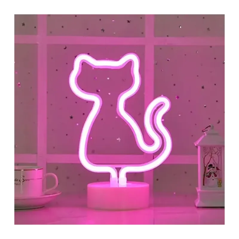 Neon Kedi Masa Gece Lambası Pembe Işık