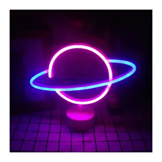 Neon Işıklı Satürn Lamba (Pil + USB)