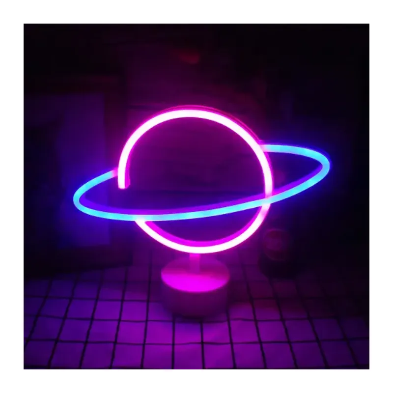 Neon Işıklı Satürn Lamba (Pil + USB)