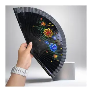 Bambu Çift Taraflı Siyah Yelpaze 12'li Paket