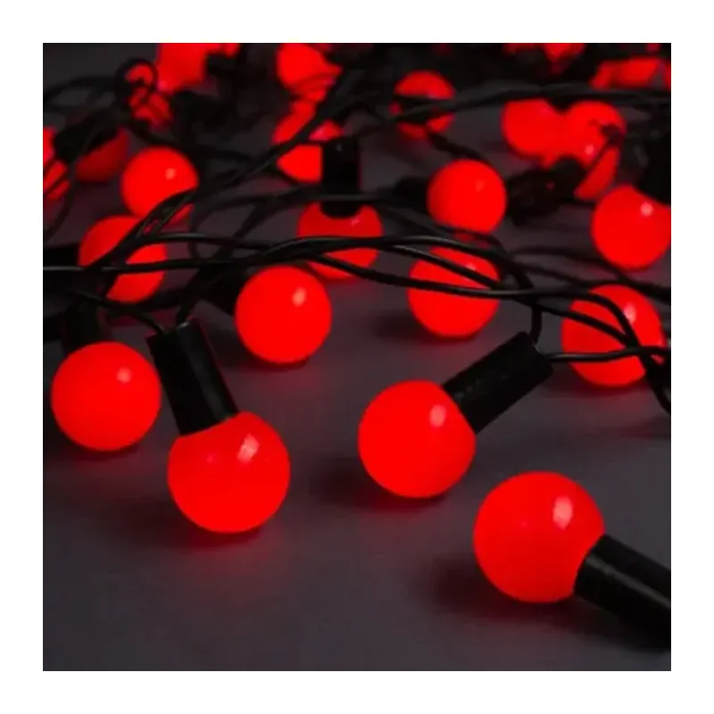 5m 28 LED Mini Top Işık Kırmızı - Fişli, Siyah Kablo
