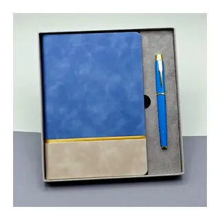 Gold Şeritli Mavi Defter Ve Kalem Seti
