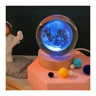 Toptan Ahşap Altlıklı Renk Değiştiren Dolunay Cam Küre