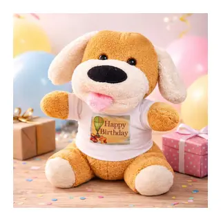 Toptan Happy Birthday Tişörtlü Peluş Oyuncak Köpek