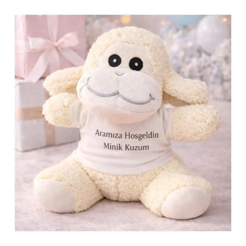 Toptan Aramıza Hoşgeldin Minik Kuzum Tişörtlü Sevimli Peluş Kuzu