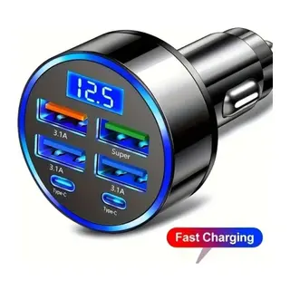 6 Portlu Hızlı Araç Şarj Cihazı – 4 USB + 2 Type-C Çıkışlı Dijital Göstergeli Oto Şarjı